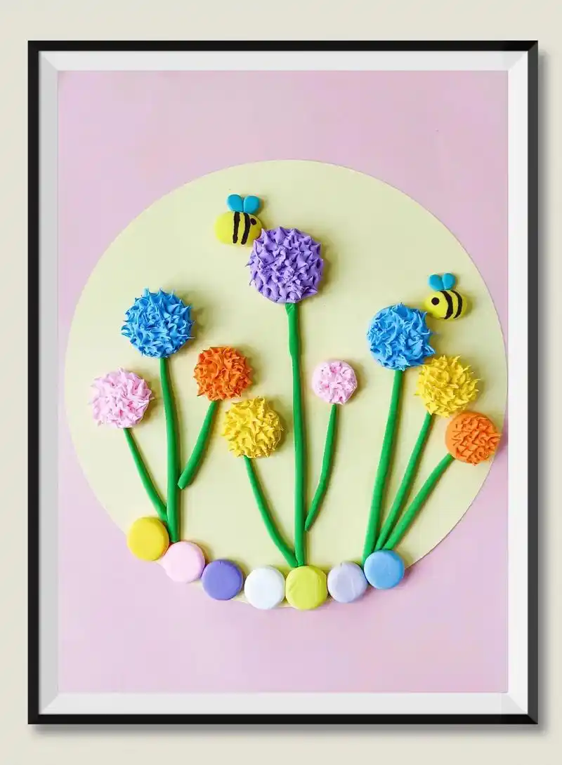 春天的绣球花亲子手工粘土画教程