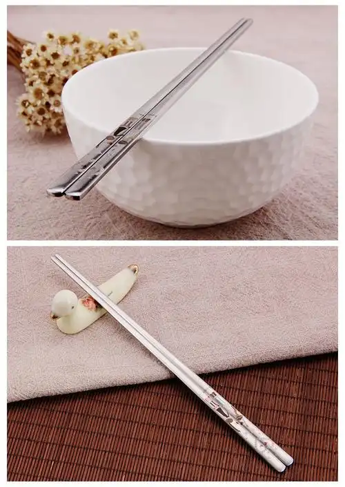 韩国原装进口激光雕刻餐具品牌304不锈钢筷子防滑实心扁筷批发