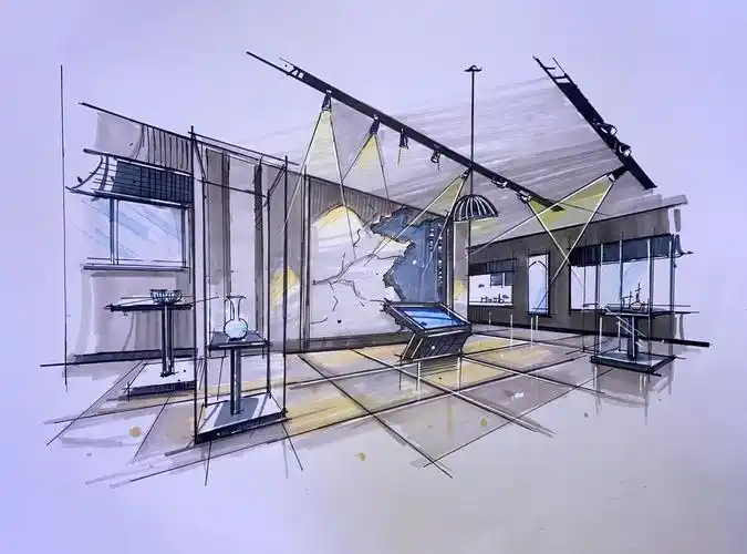 展厅室内马克笔手绘快速表达