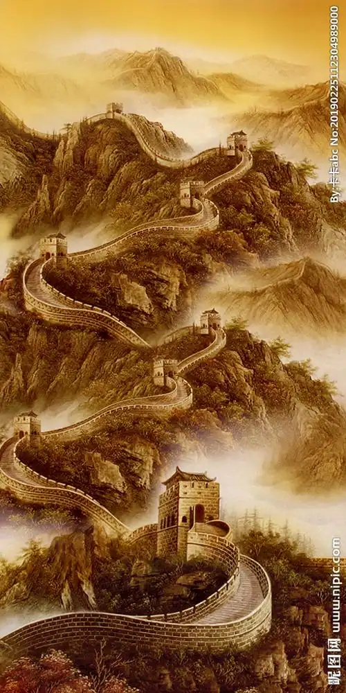 油画万里长城玄关图片