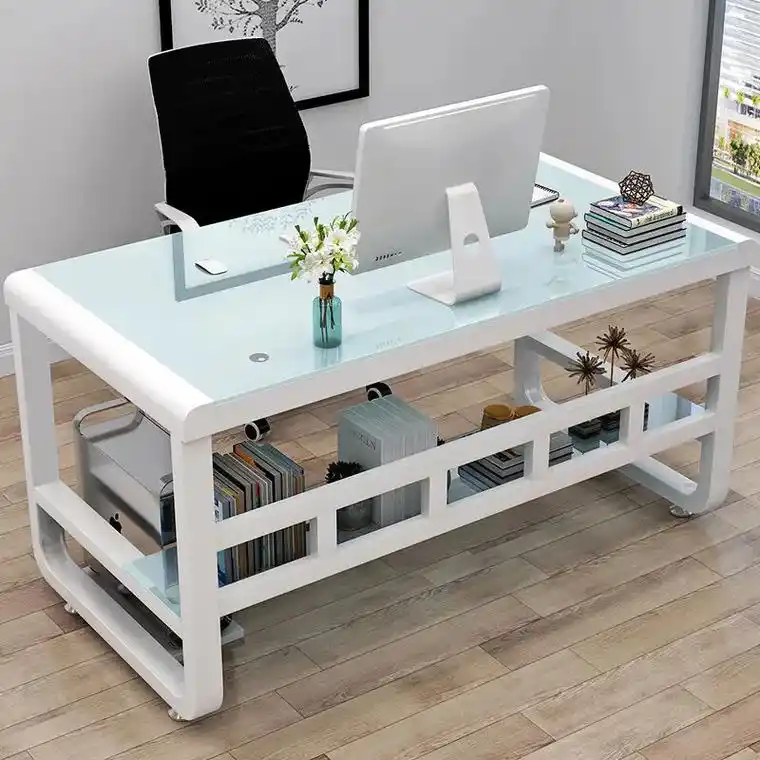 电脑桌台式家用钢化玻璃办公桌卧室书桌简约现代写字桌学 - 抖音