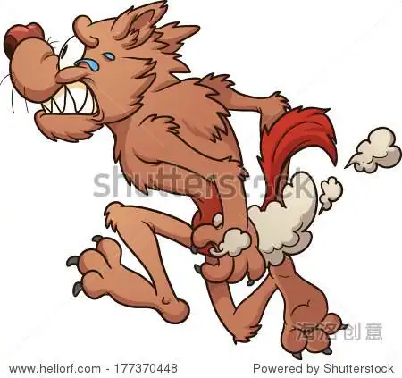 burnt cartoon wolf running in pain. vector