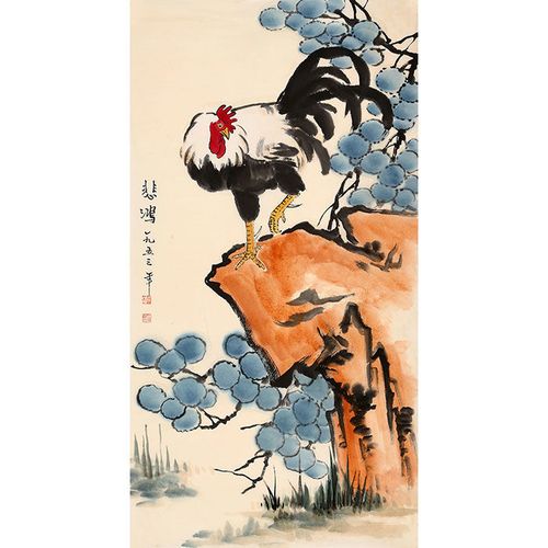 名家徐悲鸿国画字画纯手绘水墨花鸟书画鸡图三尺竖幅收藏带画册15