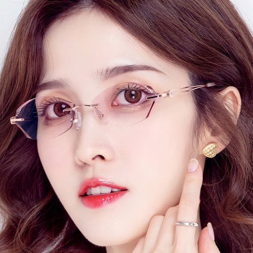 切边近视眼镜女小脸超轻无框眼镜架镶钻眼镜框近视女款优雅白领潮