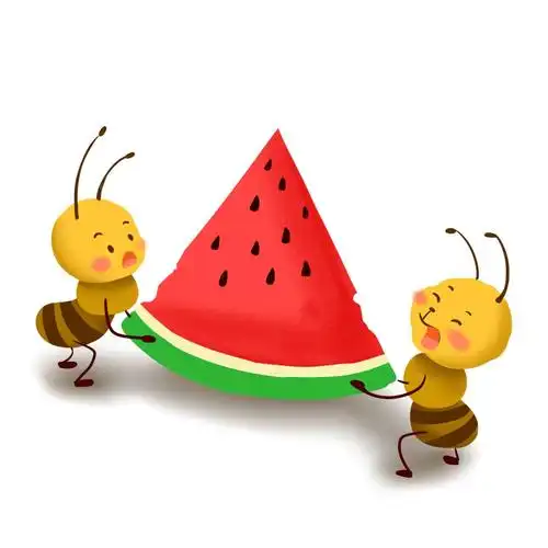原来是小蚂蚁们为了把好吃的西瓜带回家,蚂蚁们集体出