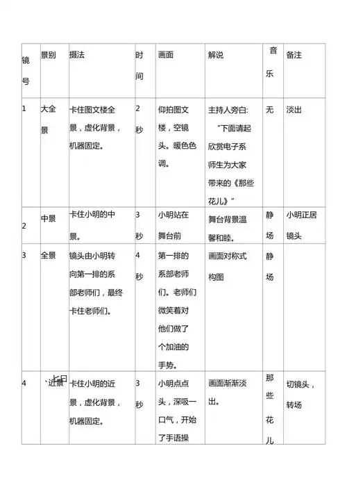 分镜头脚本标准格式