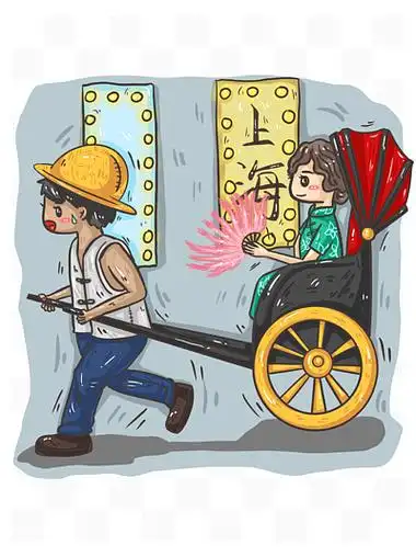 原创手绘 i>民 /i> i>国 /i>时期小姐旗袍车夫黄包车上 i>海 /i>滩