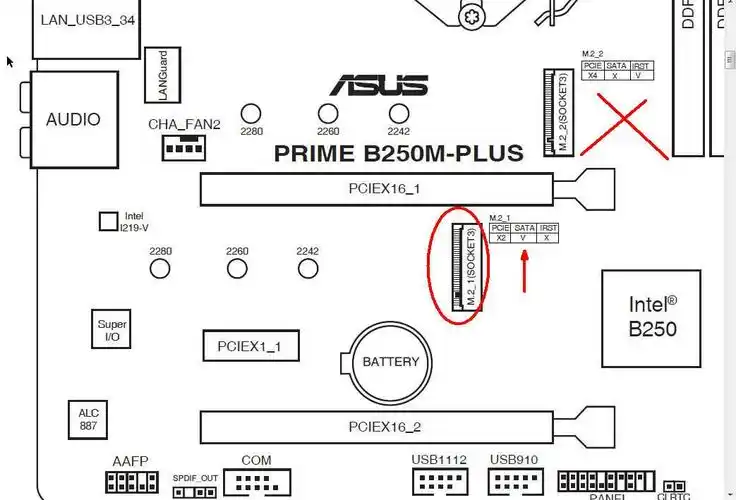 三星cm871a固态硬盘应当插在华硕主板b250mplus的m2的那个槽上