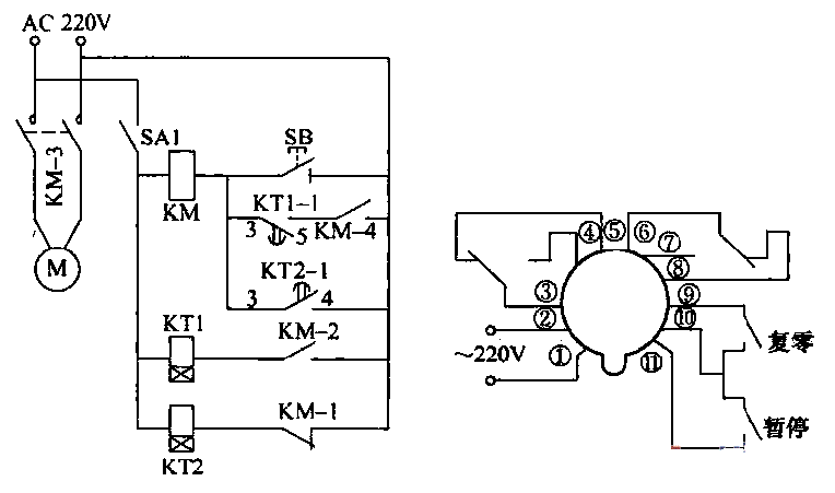 电路图频道 其他行业电路  用时间继电器组成的苗圃自动喷药杀虫控制