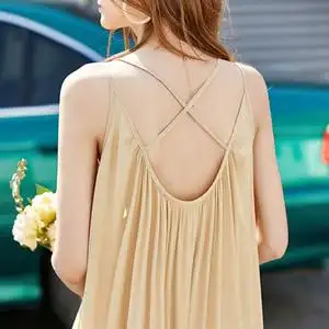 amii极简仙气法国海边度假连衣裙女2019夏季舰旗交叉肩带吊带裙子