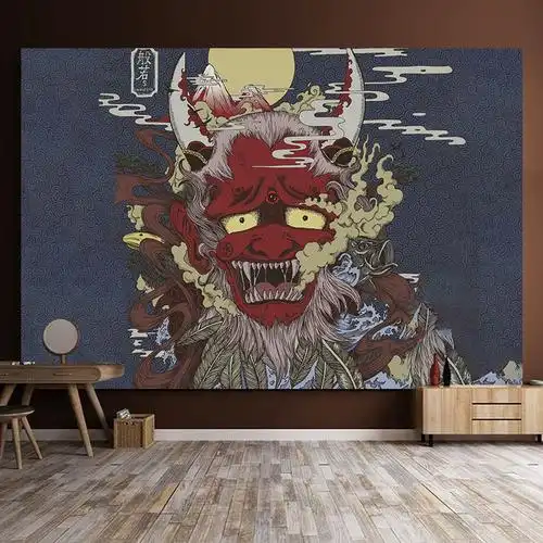 益蔻网红日式浮世绘般若个性直播背景布宿舍房间卧室装扮装饰挂布 eb