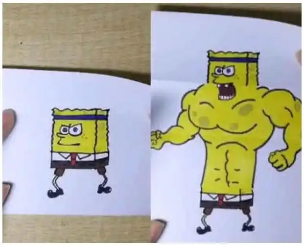 美术生又开始展示折叠画,海绵宝宝丑死了,最帅的他展开让人爆笑