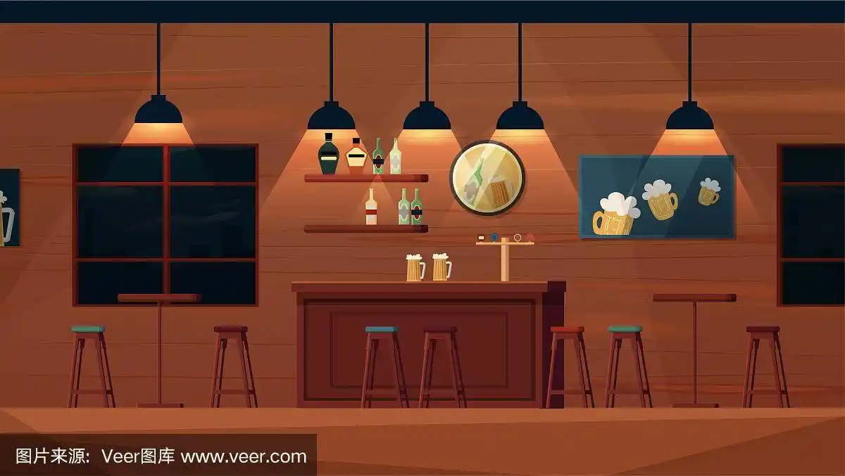 空啤酒酒吧卡通向量室内.