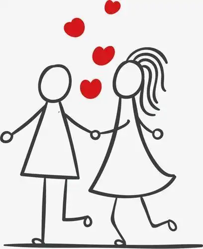 人物简笔画情侣手拉手