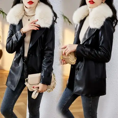 洋气短款新款绵羊皮夹克外套毛领加棉时尚海宁真皮皮衣女2022冬季