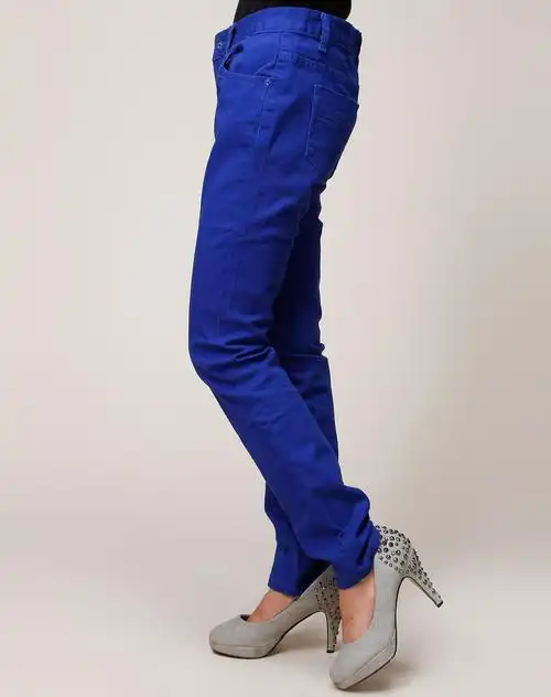 唐狮tonlio女款专场深蓝色简约牛仔长裤