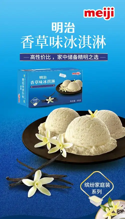 恬女神meiji香草味家庭装桶装冰淇凌雪糕日式网红冰淇淋挖球冰激凌