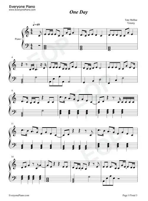 one day-tate mcrae五线谱预览1