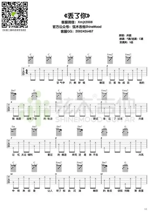丢了你吉他谱_井胧_c调编配版吉他弹唱谱1