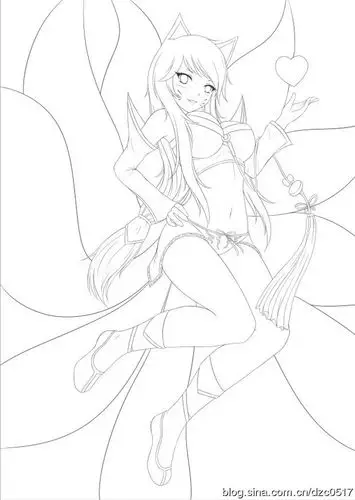 下面是一张线稿橙画师又出新作啦~~ 这次是最新版的九尾狐哦.
