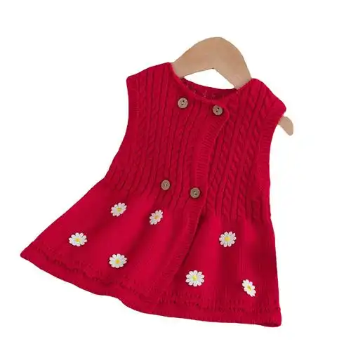 女童春秋装新款针织背心裙小童无袖毛衣连衣裙宝宝纯棉线裙子