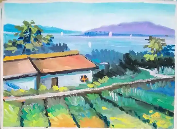 学生水粉风景画留底,2.