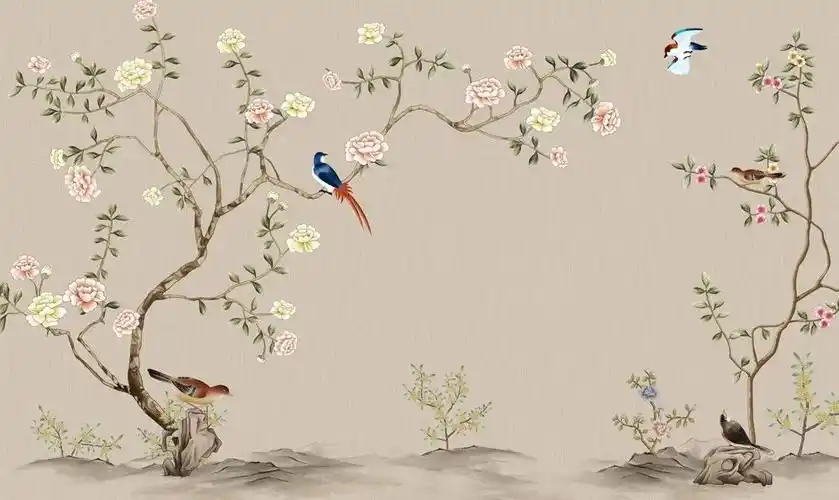壁画新中式花鸟手绘1