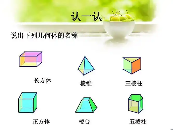 认一认 说出下列几何体的名称 长方体 棱锥 三棱柱 正方体 棱台 五