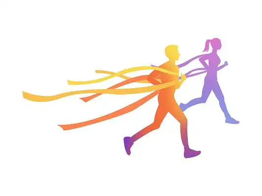 彩色手绘简约人物跑步运动剪影扁平风元素png素材