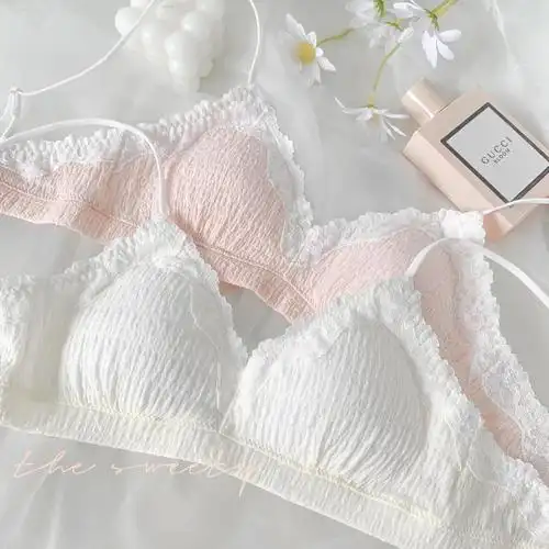 云朵舒芙蕾少女薄款蕾丝三角杯无钢圈小胸内衣纯色文胸大胸显小