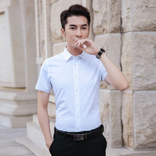 白衬衫男短袖免烫修身舒适商务上班工作服夏季职业正装男士衬衣服