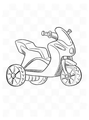 手绘三轮电瓶车黑白线条