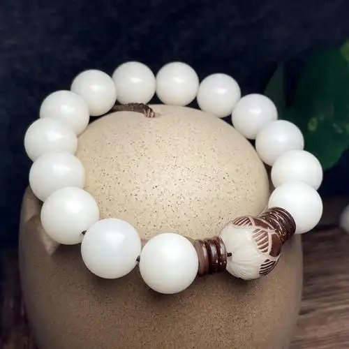 白菩提根手串男女情侣佛珠菩提子莲花单圈手链