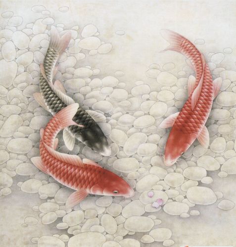 工笔画底稿工笔鲤鱼斗方参考白描15#打印稿宣纸稿学习临摹