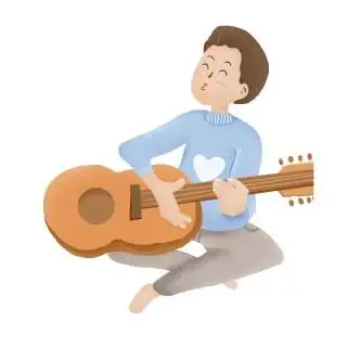 卡通小清新弹吉他的男生人物设计