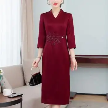 结婚妈妈穿的喜庆衣服夏季喜婆婆婚宴装连衣裙洋气宴会气质婚礼晚礼服