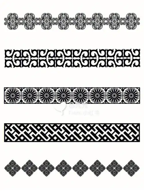 黑白二方连续花纹纹样古典花纹图案