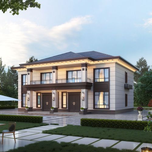 2177二层农村兄弟双拼自建房图纸带阳台新中式联排别墅195平砖混