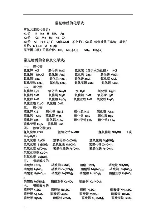 常见物质的化学式
