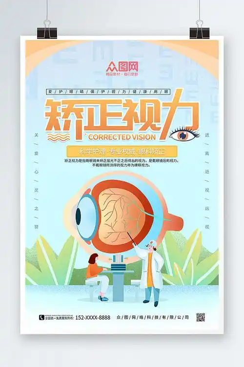 橙色卡通视力矫正眼科医疗海报