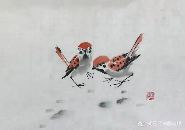 胡玉德老师创作的一组麻雀国画,中国传统绘画艺术中的一种独特形式,它