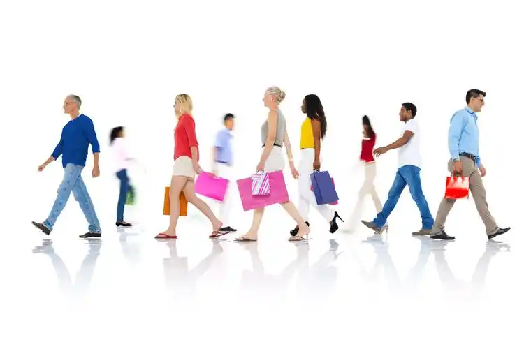 不同,人群,走,购物袋,消费者,购买,市场,概念