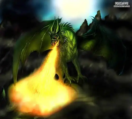 用ps鼠绘一条绿色的喷火飞龙