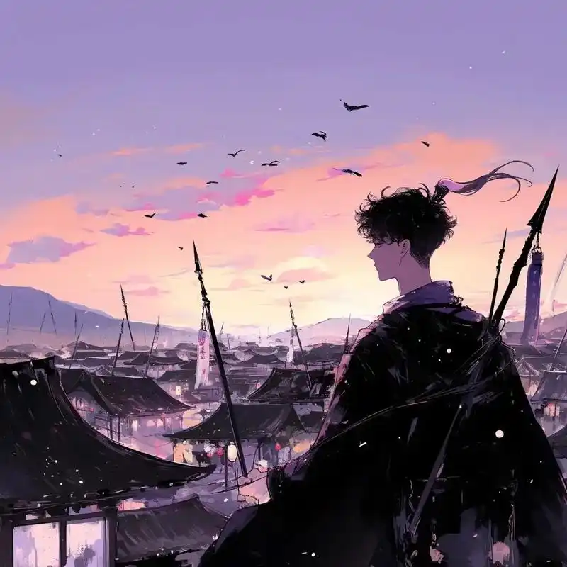 水墨古风意境动漫男生头像,圆你侠客梦,意境氛围感,孤影独来独