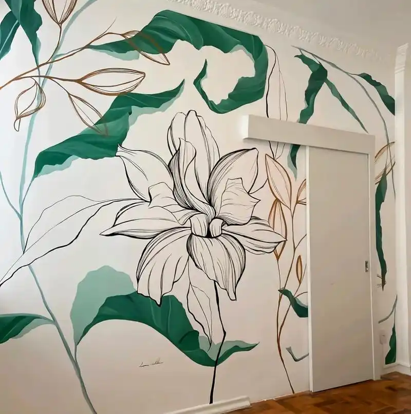 ins风花卉绿植墙体彩绘作品分享💕 公寓背景墙绿植花卉ins风纯手绘