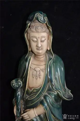 明何朝宗款绿釉如意观音瓷像66 22