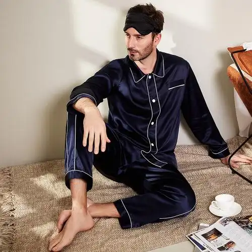 lilysilk男士真丝睡衣优雅桑蚕蚕丝家居服春季丝绸睡衣