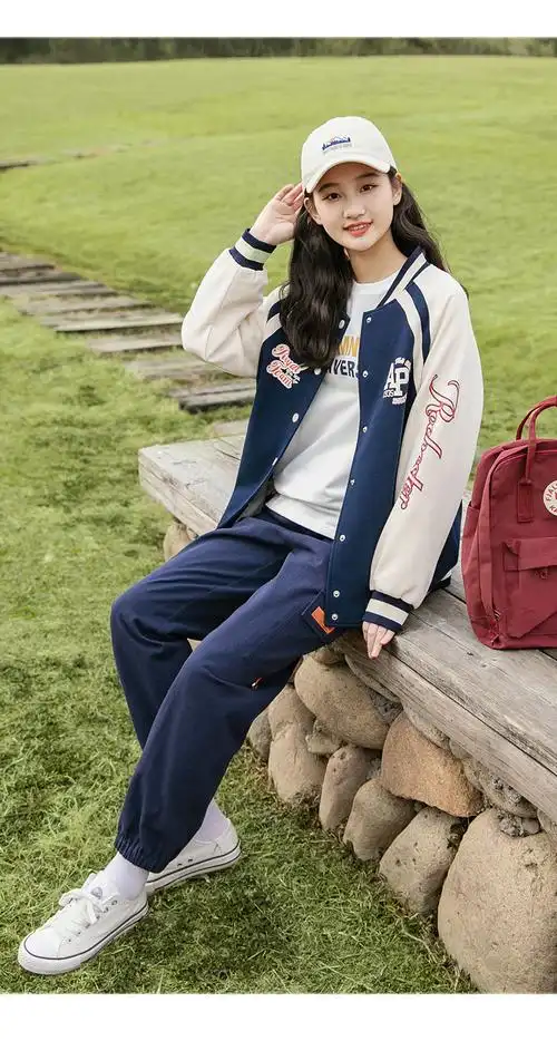 紫洛妮初中生外套女棒球服春装2022年新款少女高中学生夹克韩版宽松