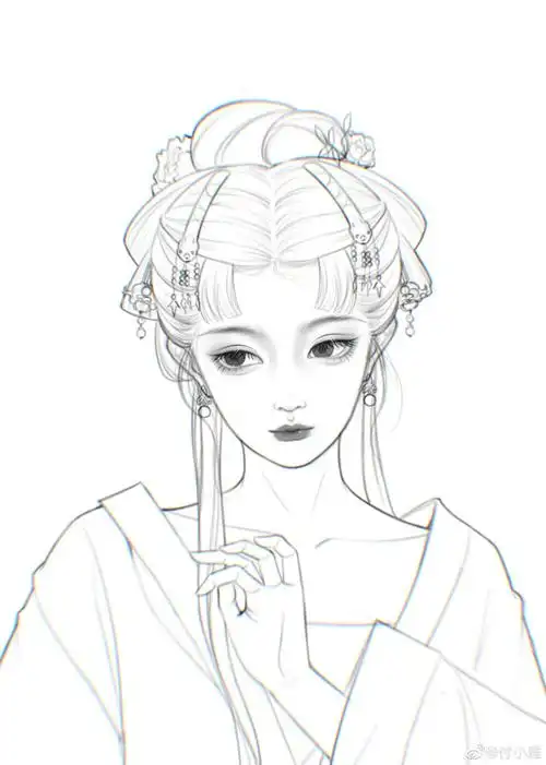 人物插画绘画线稿手绘黑白临摹图源水印