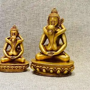 尼泊尔工艺纯铜镀金双身普贤王如来fo居家供奉摆件 铜工艺品 包邮